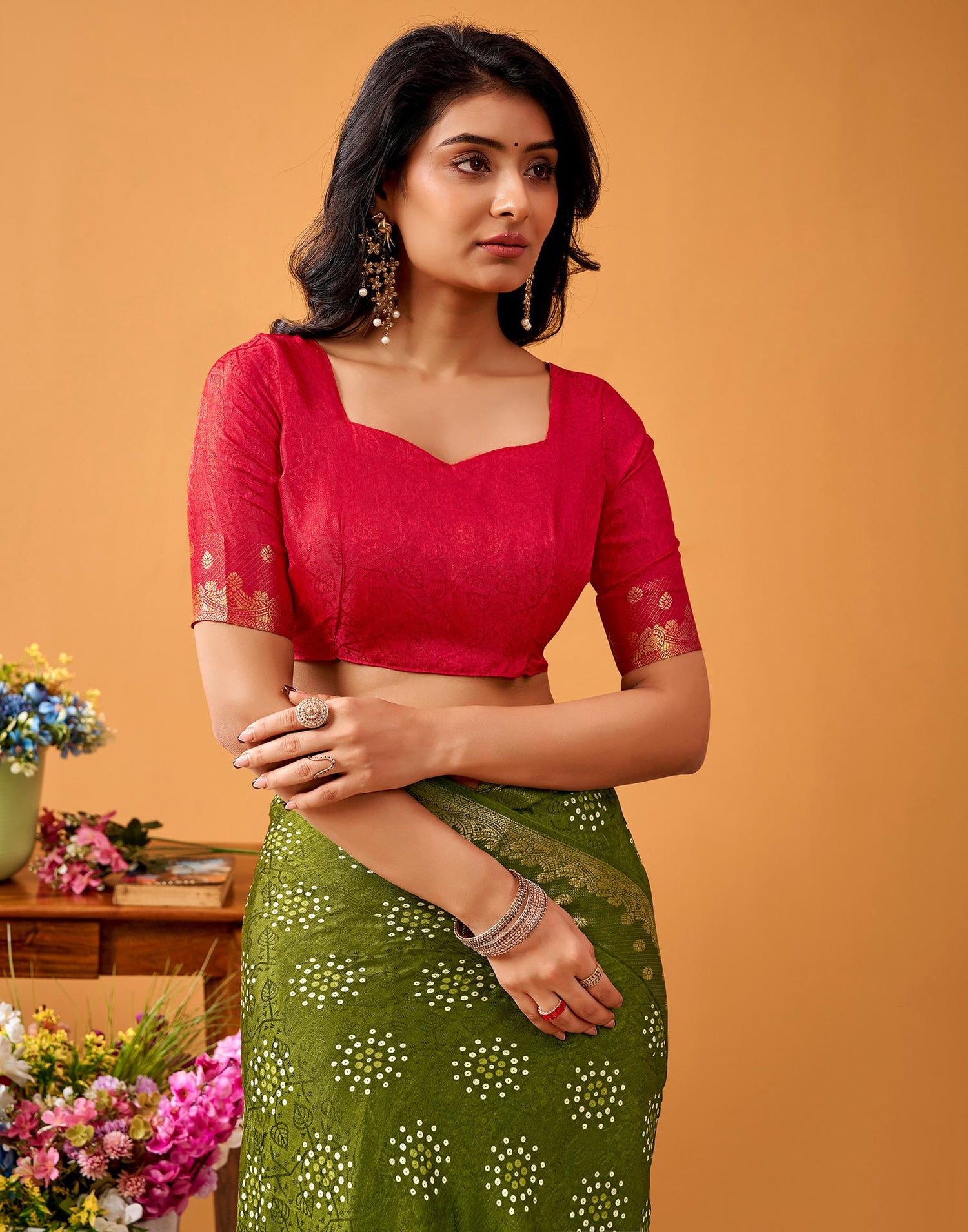 Mehandi Green Silk Woven Printed Saree