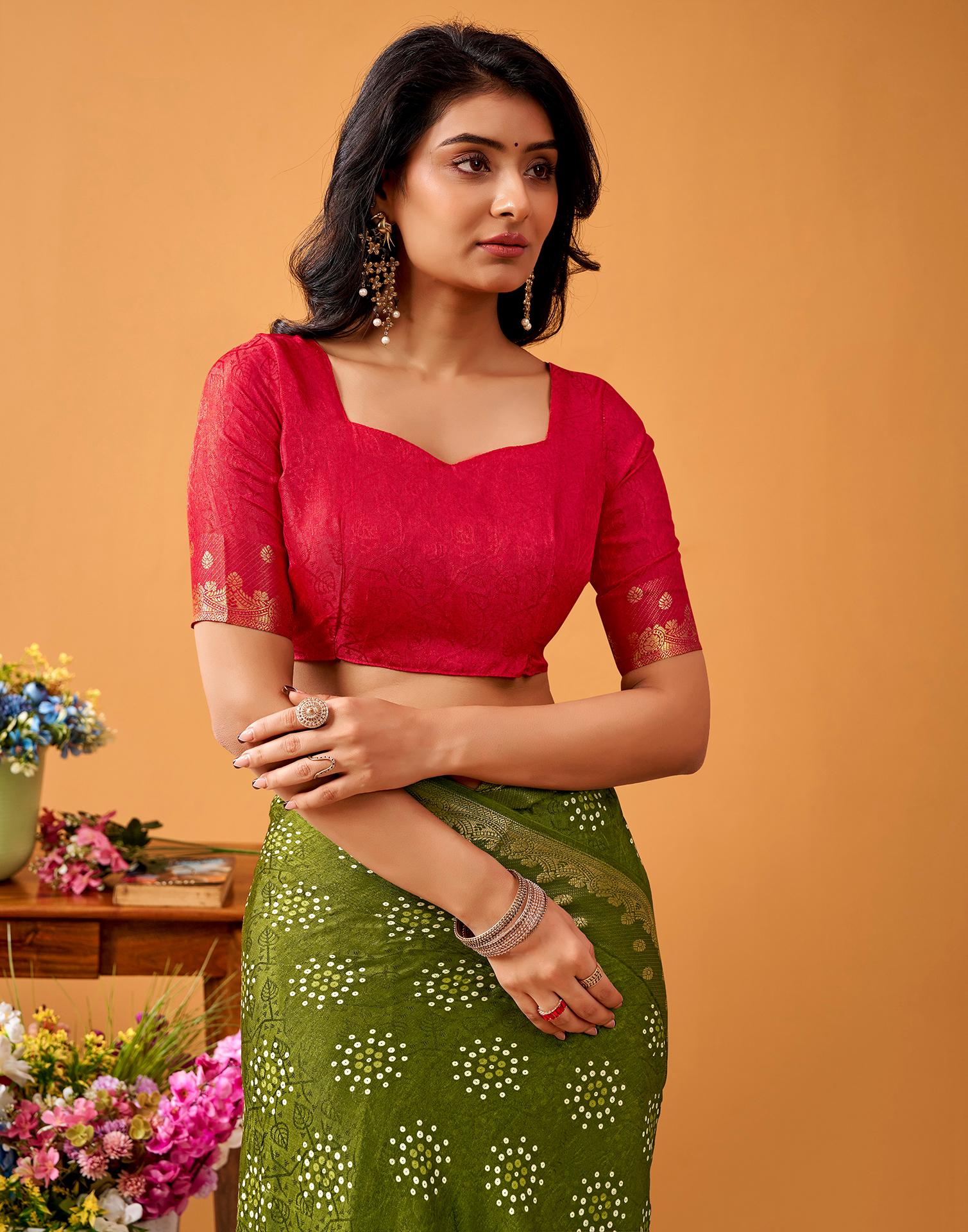 Mehandi Green Silk Woven Printed Saree