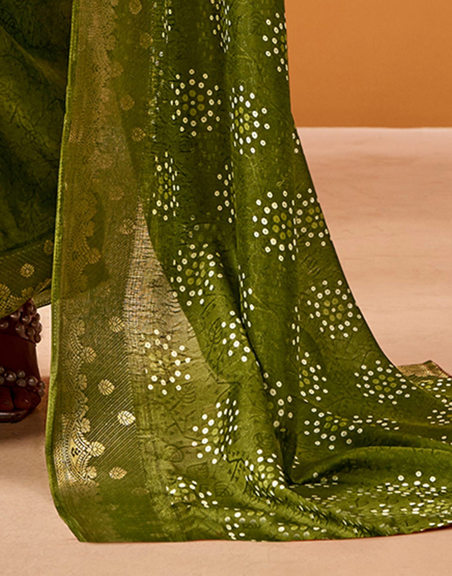 Mehandi Green Silk Woven Printed Saree