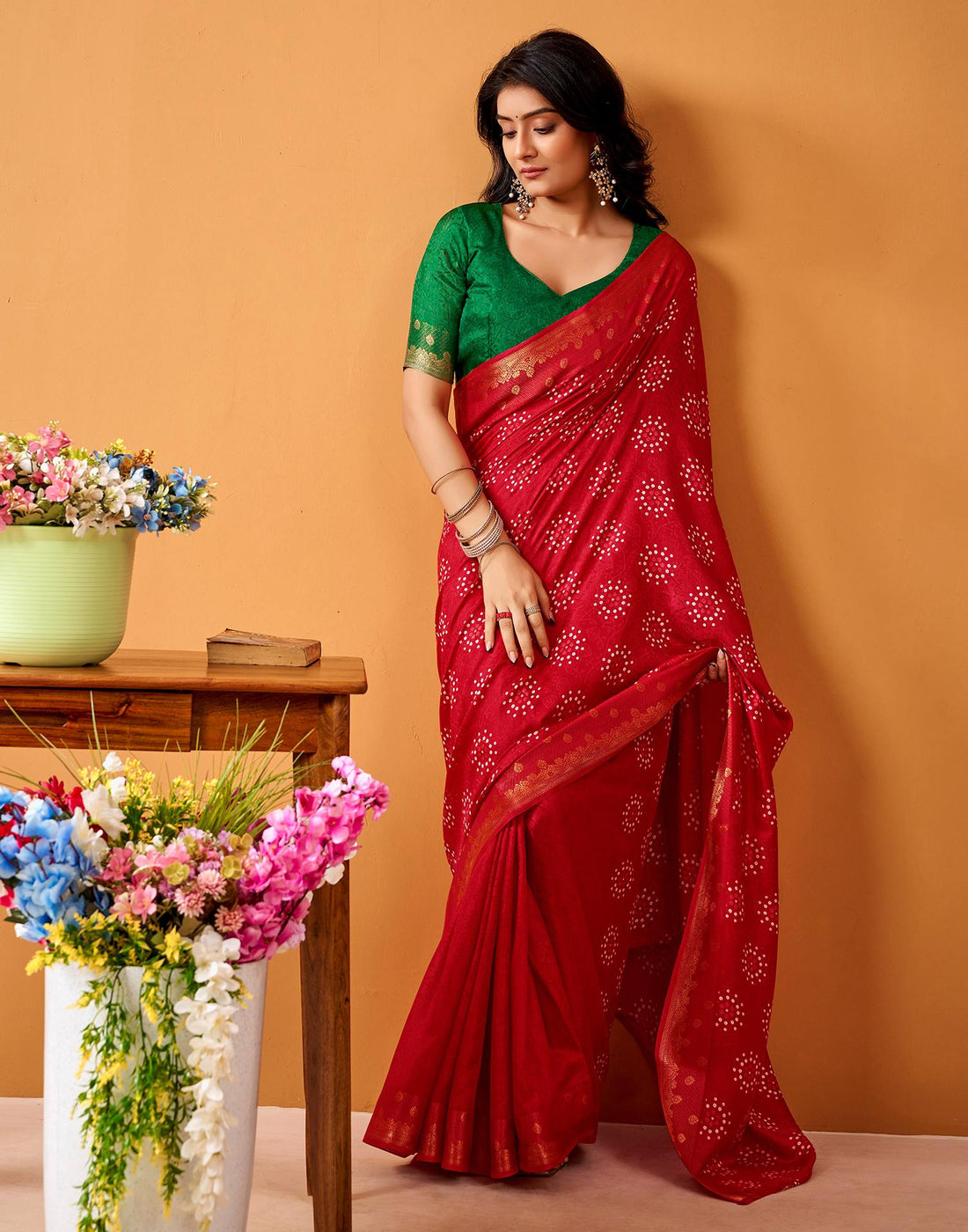 Red Silk Woven Printed Saree