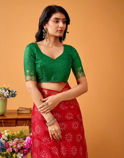 Red Silk Woven Printed Saree