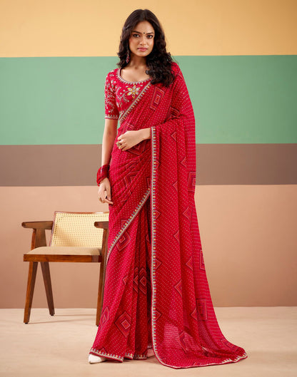 Red Georgette Printed Bandhani Saree