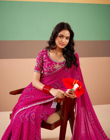 Pink Georgette Printed Bandhani Saree