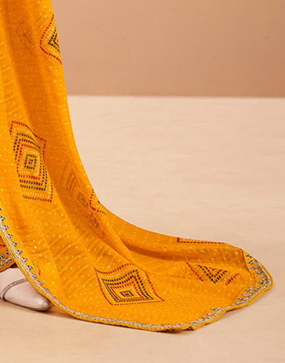 Yellow Georgette Printed Bandhani Saree