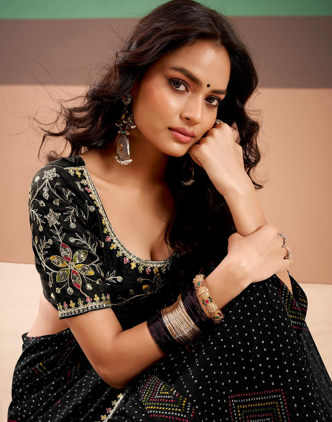 Black Georgette Printed Bandhani Saree