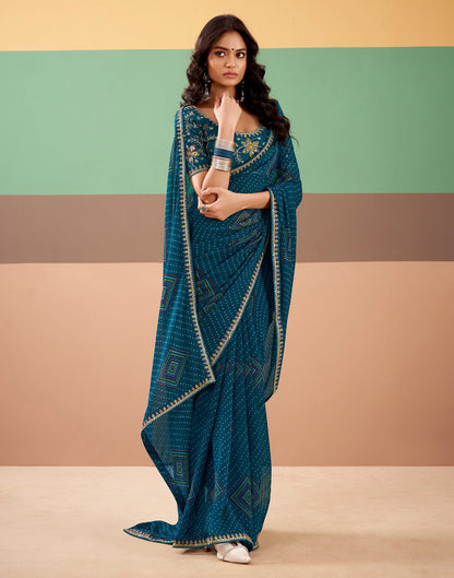 Rama Blue Georgette Printed Bandhani Saree