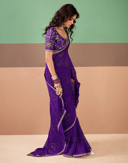 Violet Georgette Printed Bandhani Saree