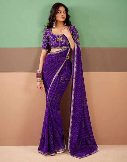 Violet Georgette Printed Bandhani Saree