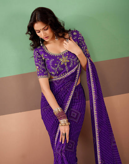 Violet Georgette Printed Bandhani Saree