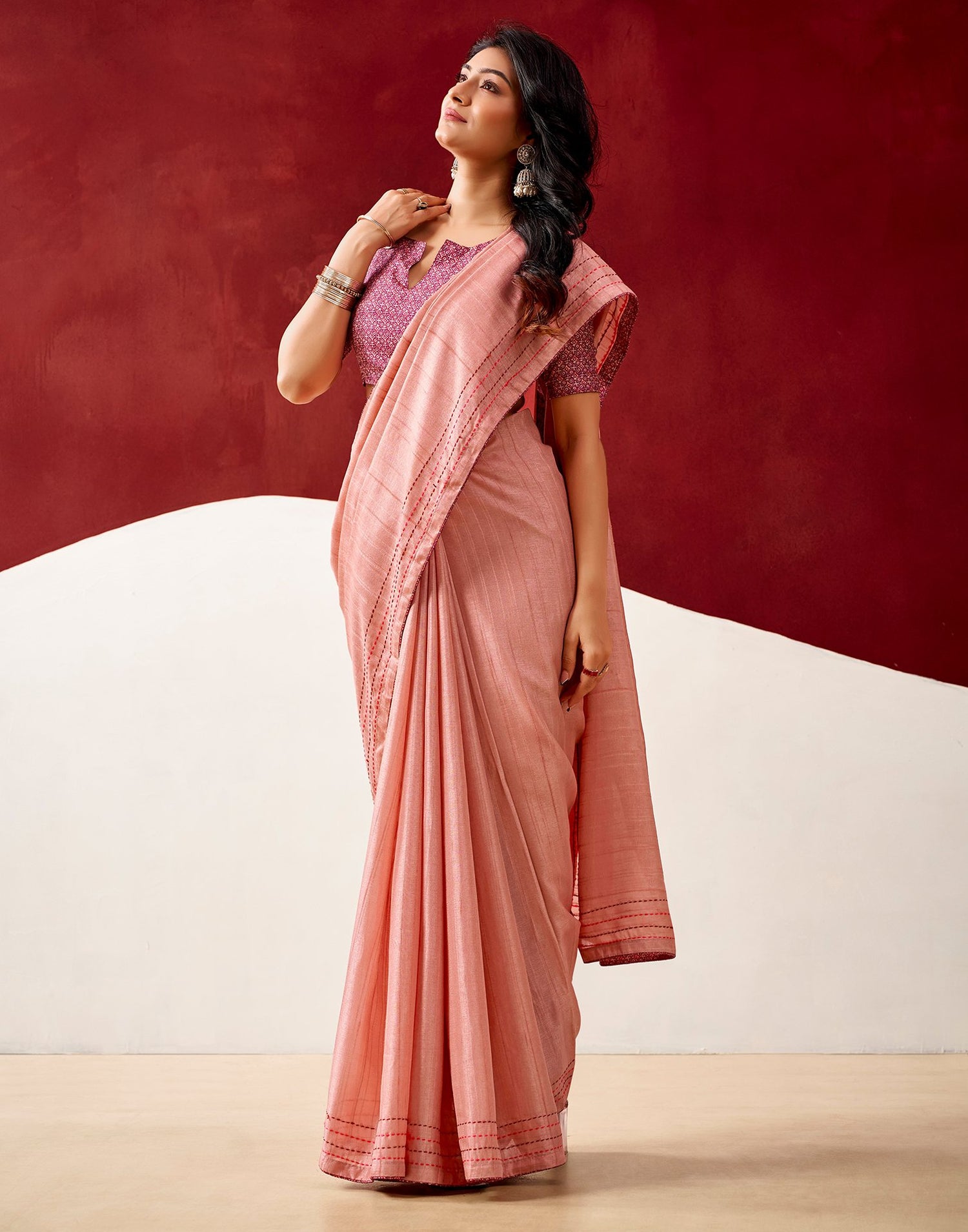 Peach Silk Embroidery Saree
