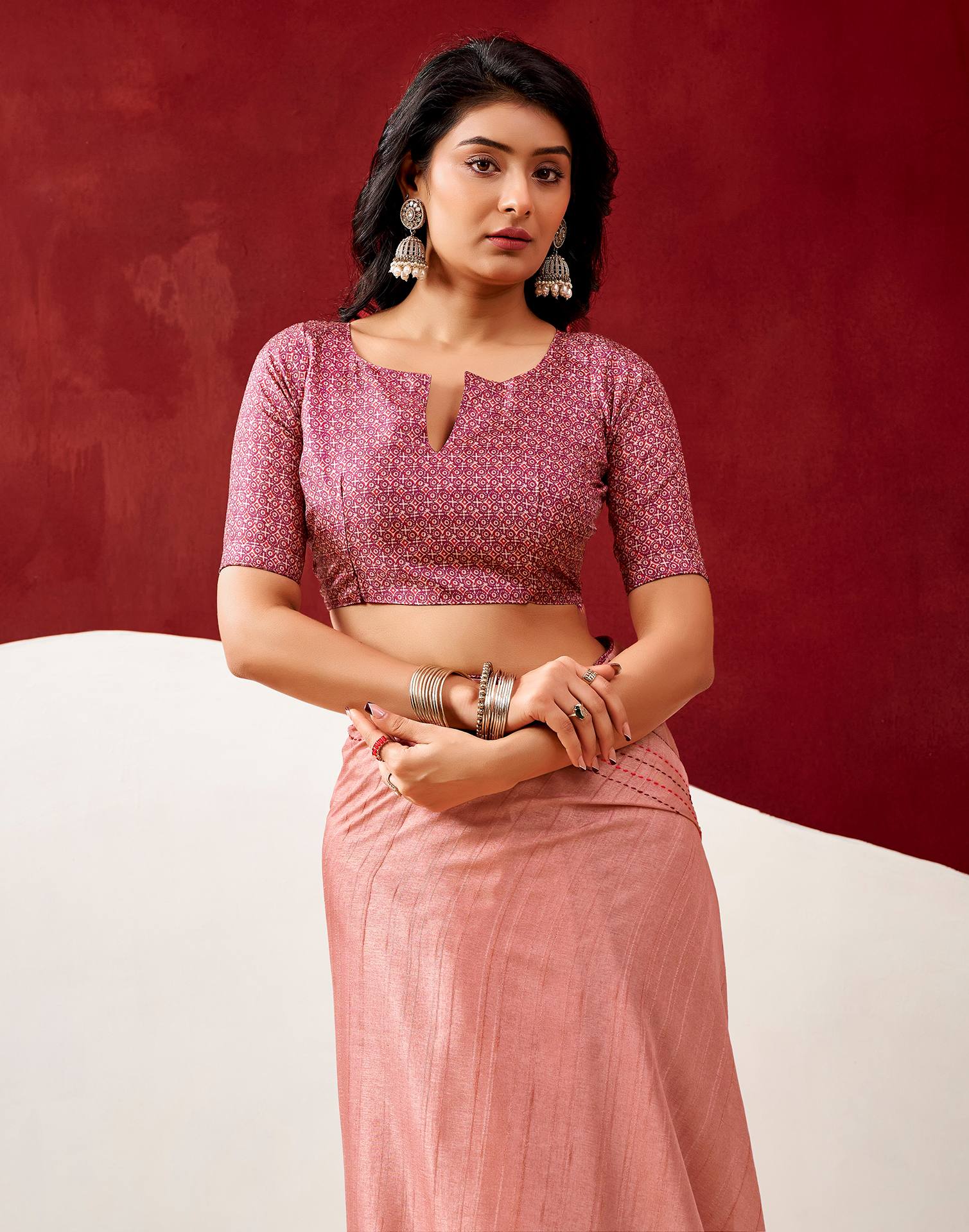 Peach Silk Embroidery Saree