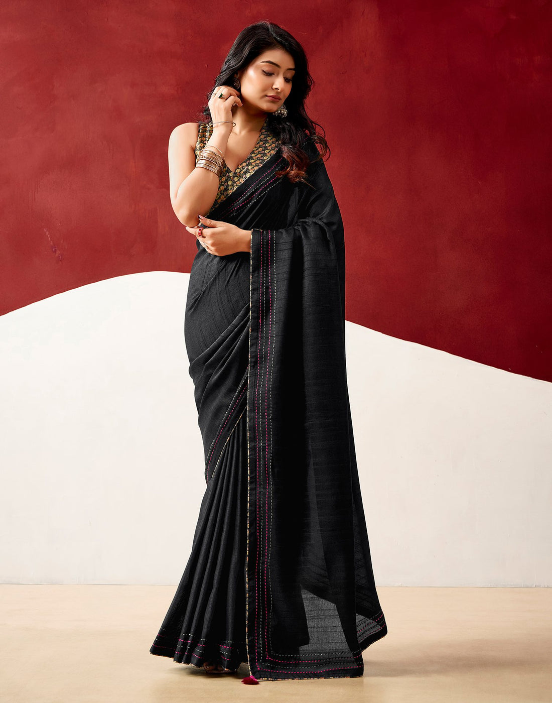 Black Silk Embroidery Saree