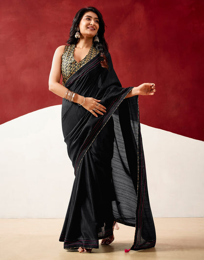 Black Silk Embroidery Saree