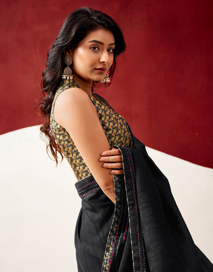 Black Silk Embroidery Saree