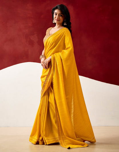 Yellow Silk Embroidery Saree