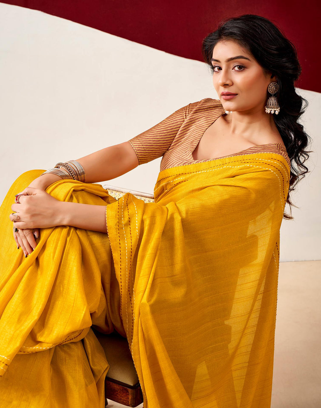 Yellow Silk Embroidery Saree
