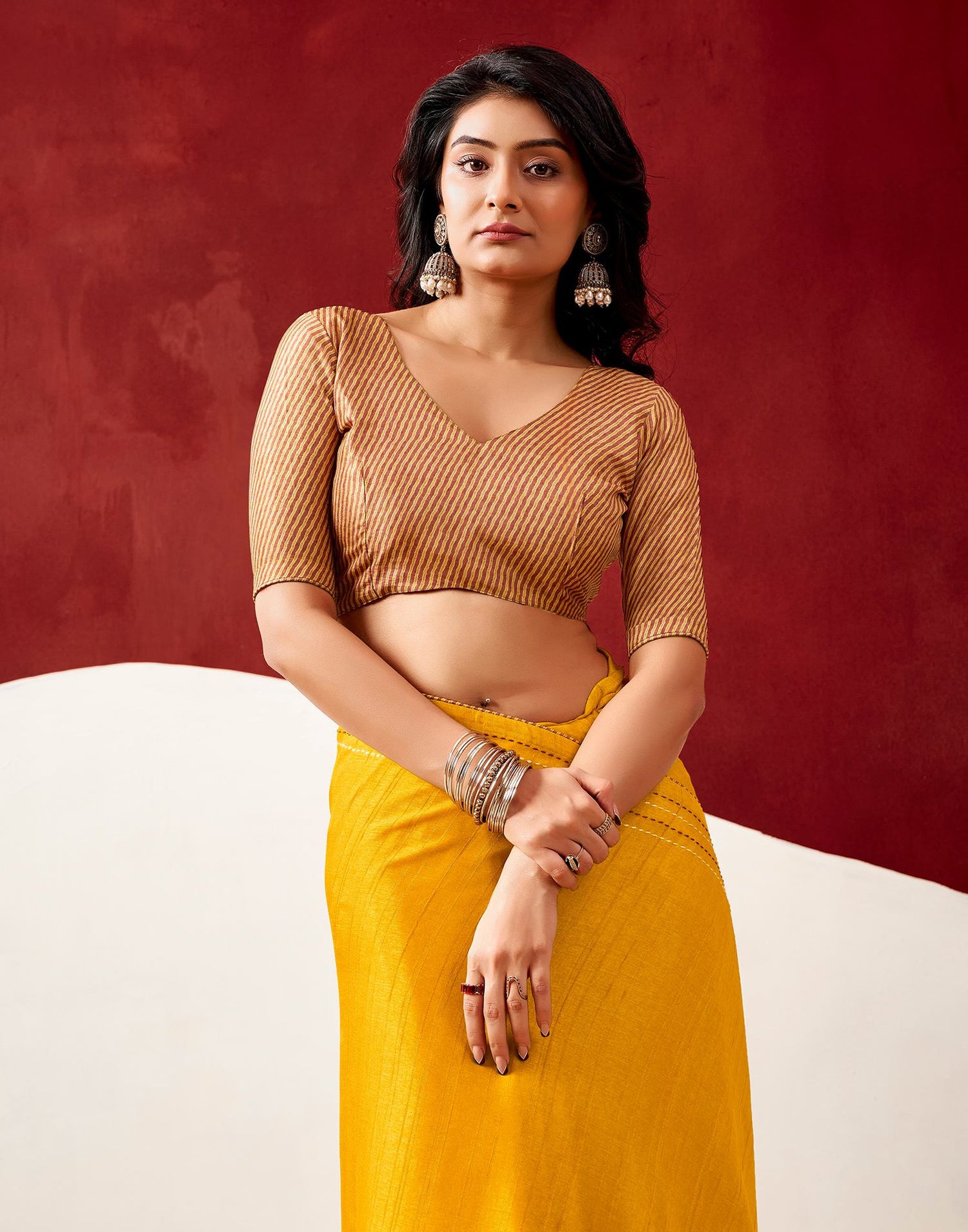 Yellow Silk Embroidery Saree