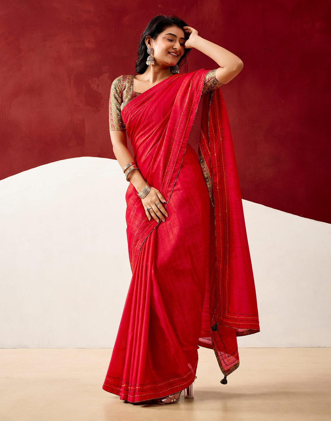 Red Silk Embroidery Saree