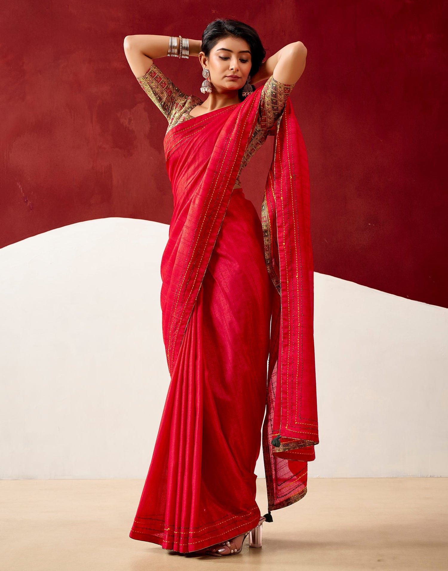 Red Silk Embroidery Saree