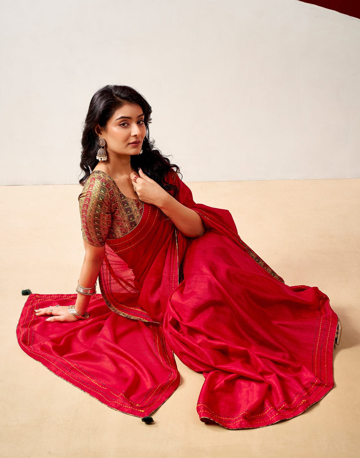 Red Silk Embroidery Saree