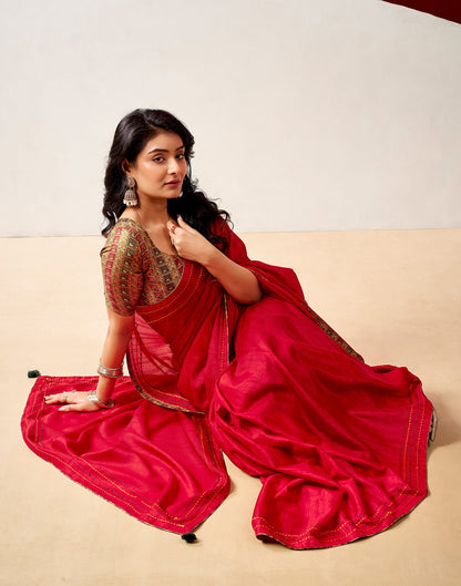 Red Silk Embroidery Saree