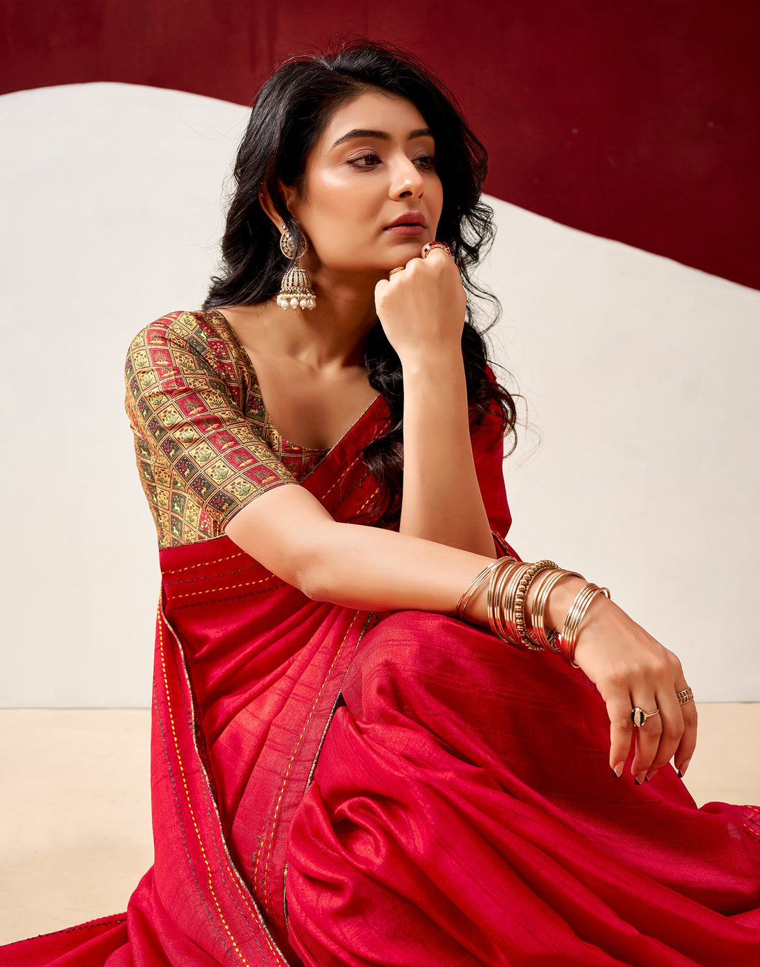 Red Silk Embroidery Saree