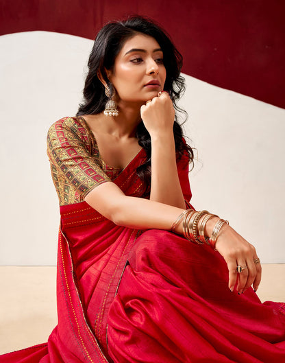 Red Silk Embroidery Saree
