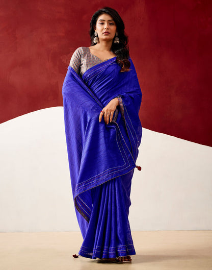 Dark Blue Silk Embroidery Saree