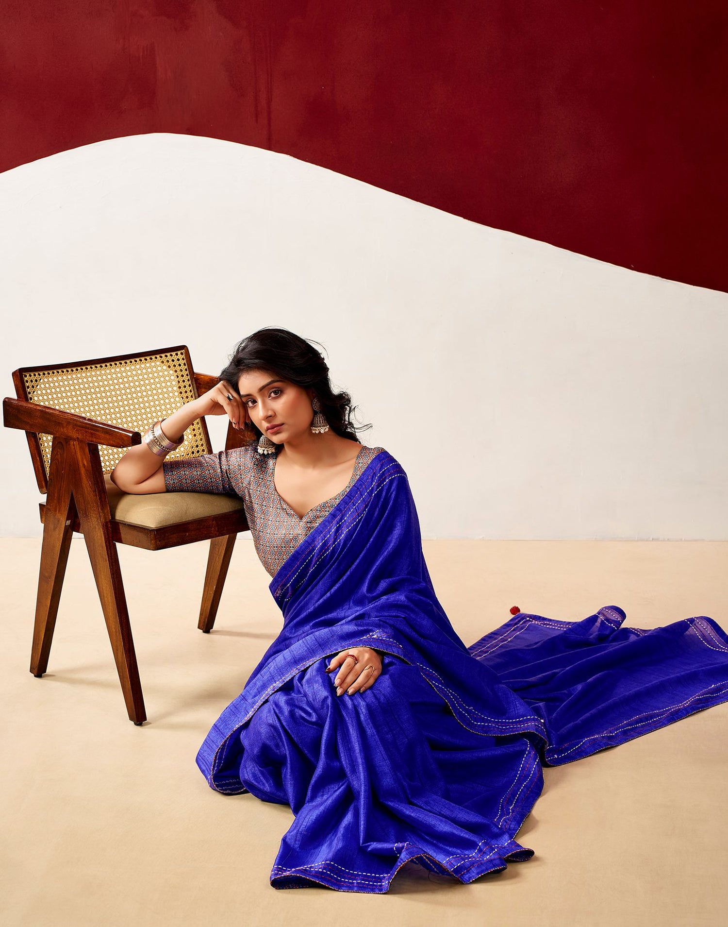Dark Blue Silk Embroidery Saree