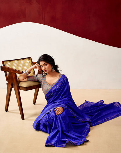 Dark Blue Silk Embroidery Saree