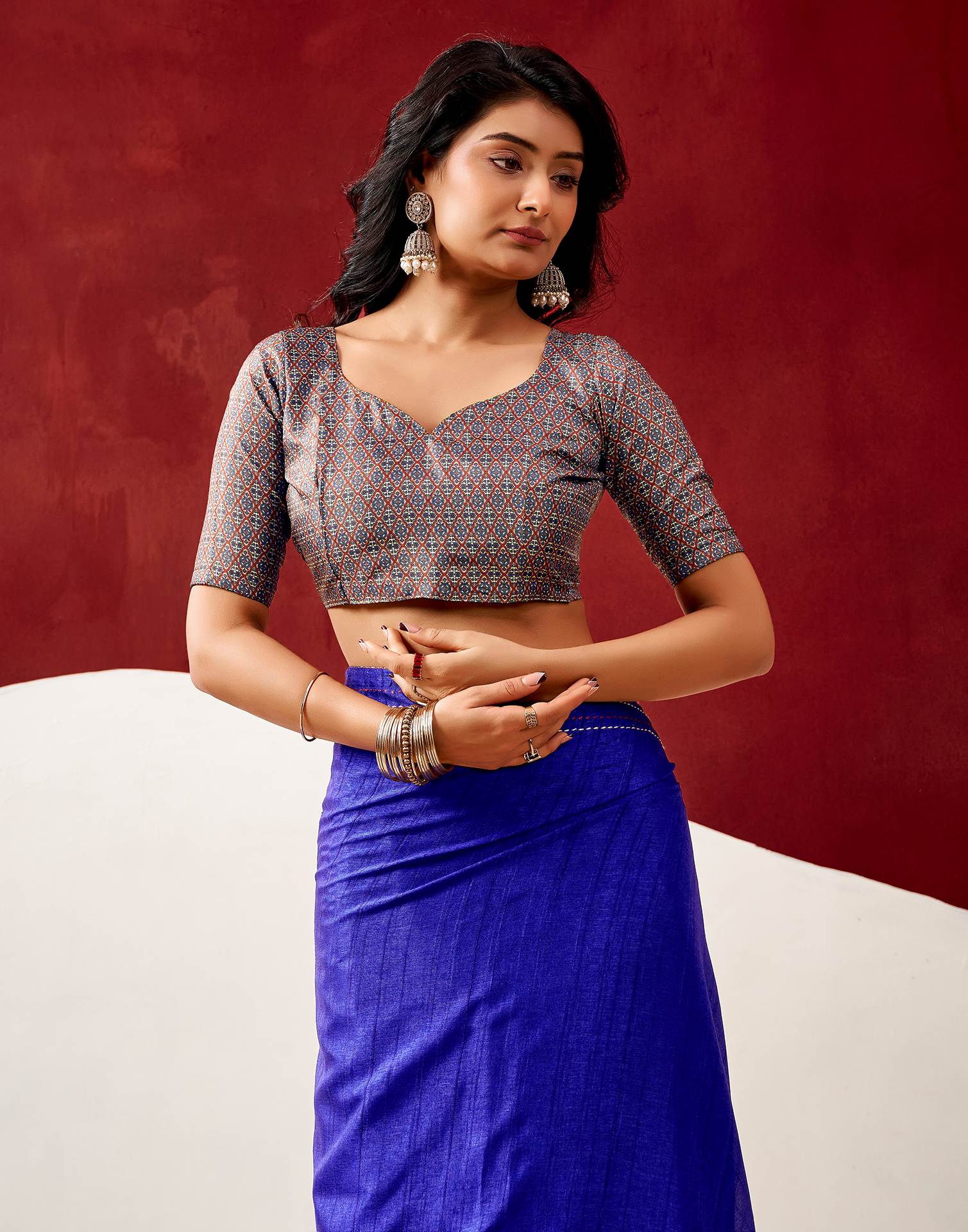 Dark Blue Silk Embroidery Saree