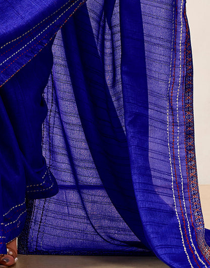 Dark Blue Silk Embroidery Saree