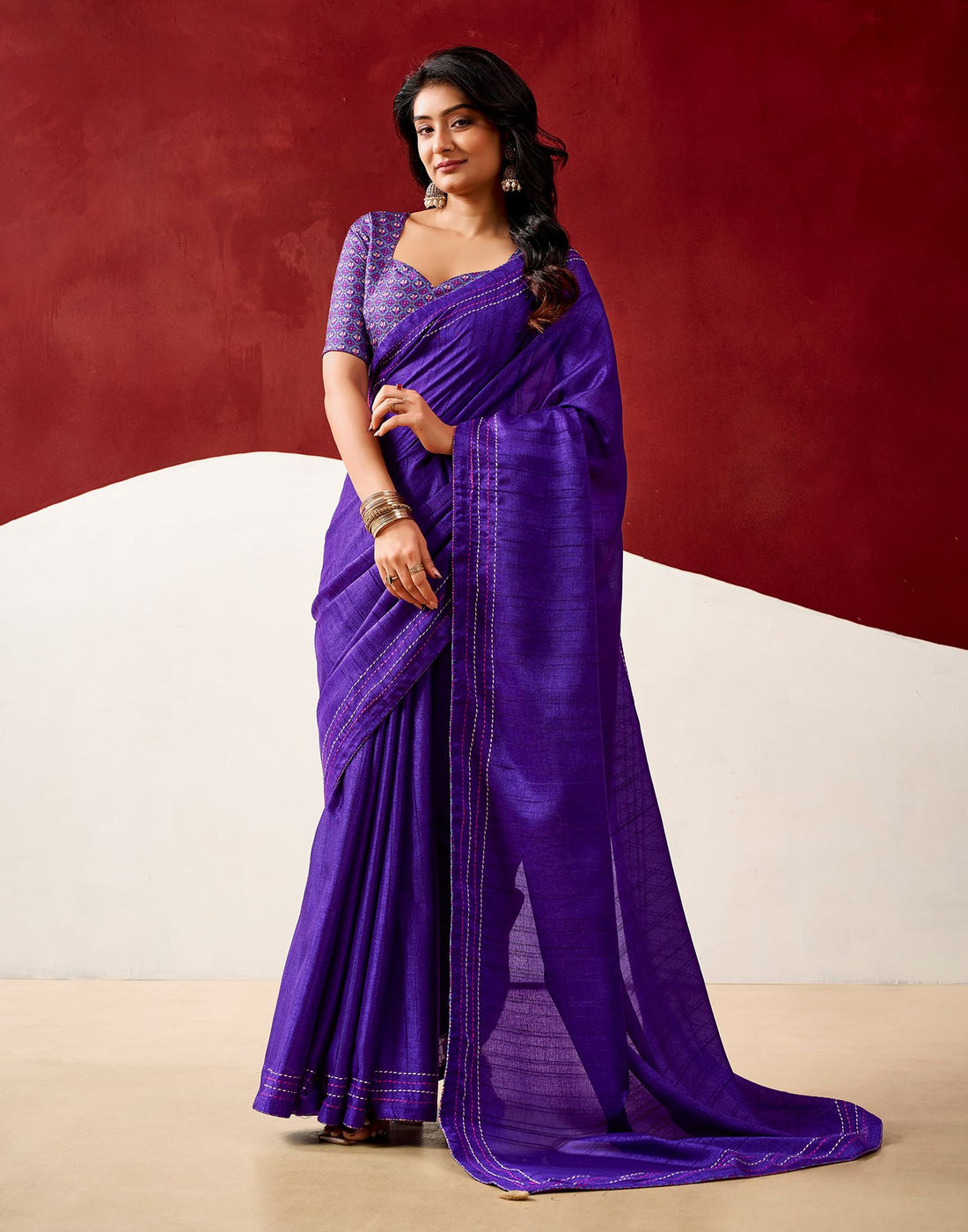 Violet Silk Embroidery Saree