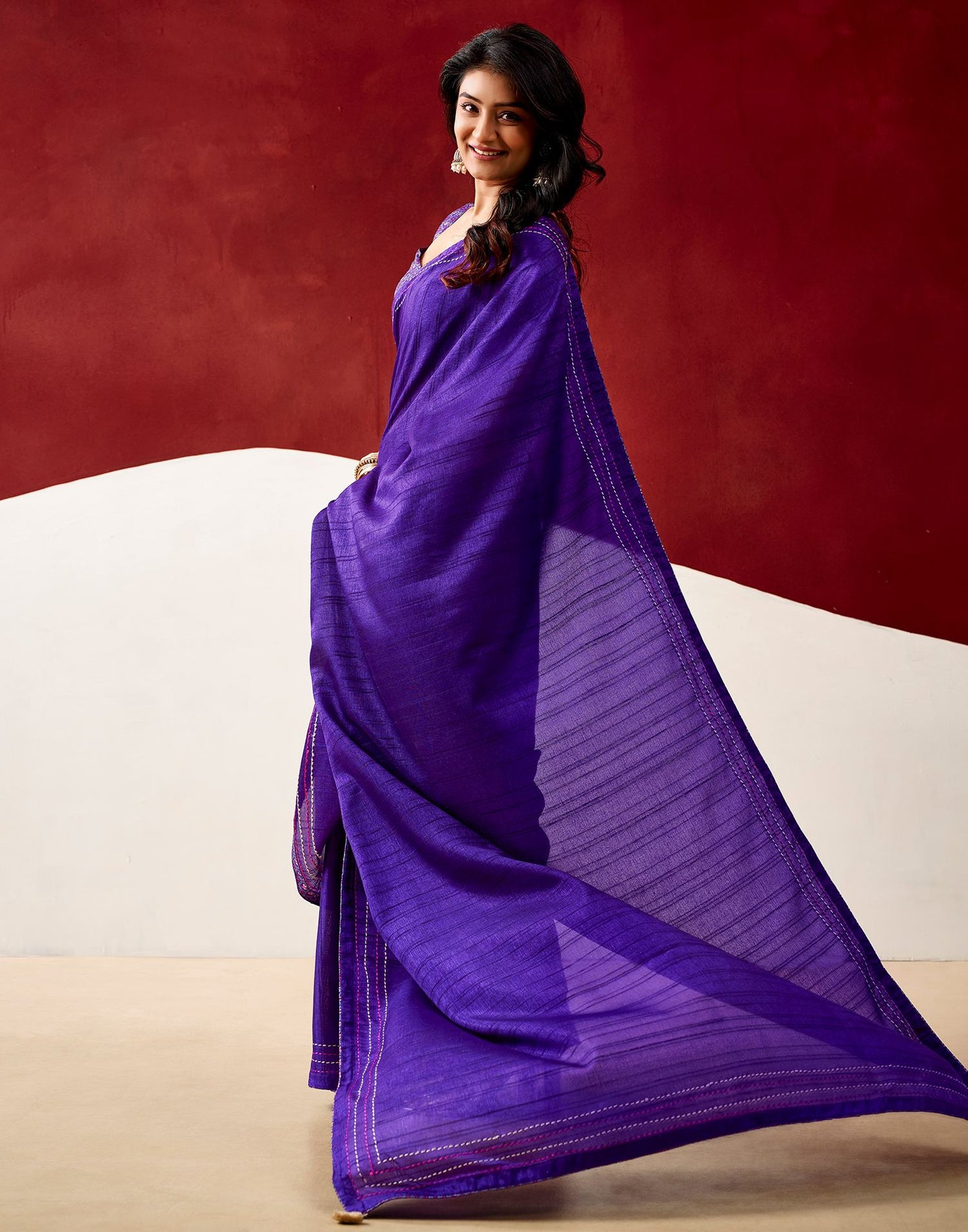 Violet Silk Embroidery Saree