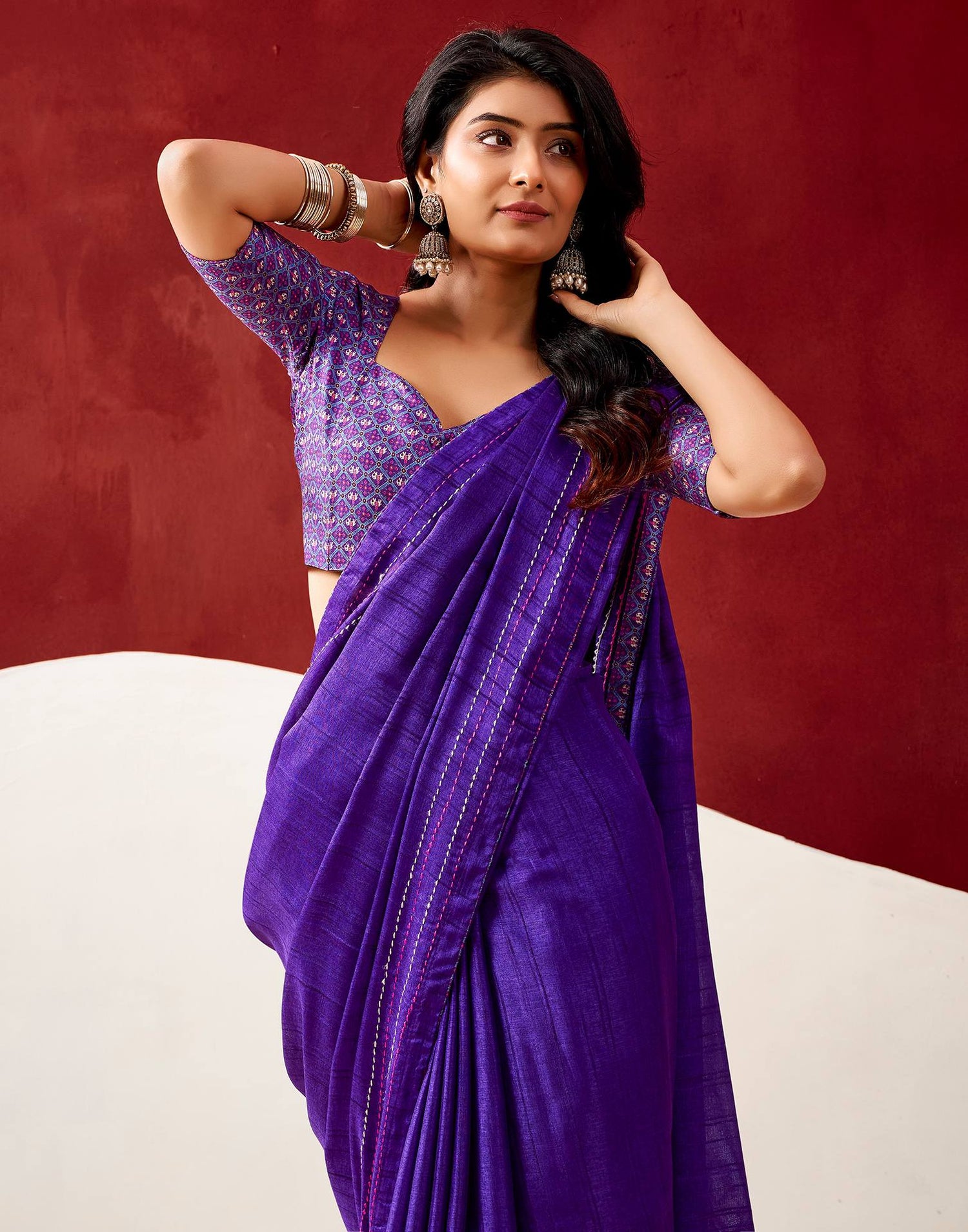 Violet Silk Embroidery Saree