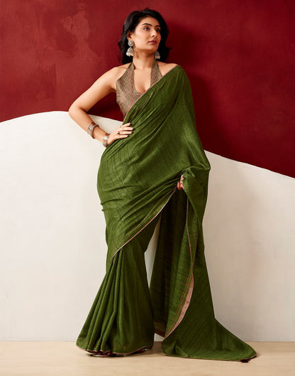 Olive Green Silk Embroidery Saree