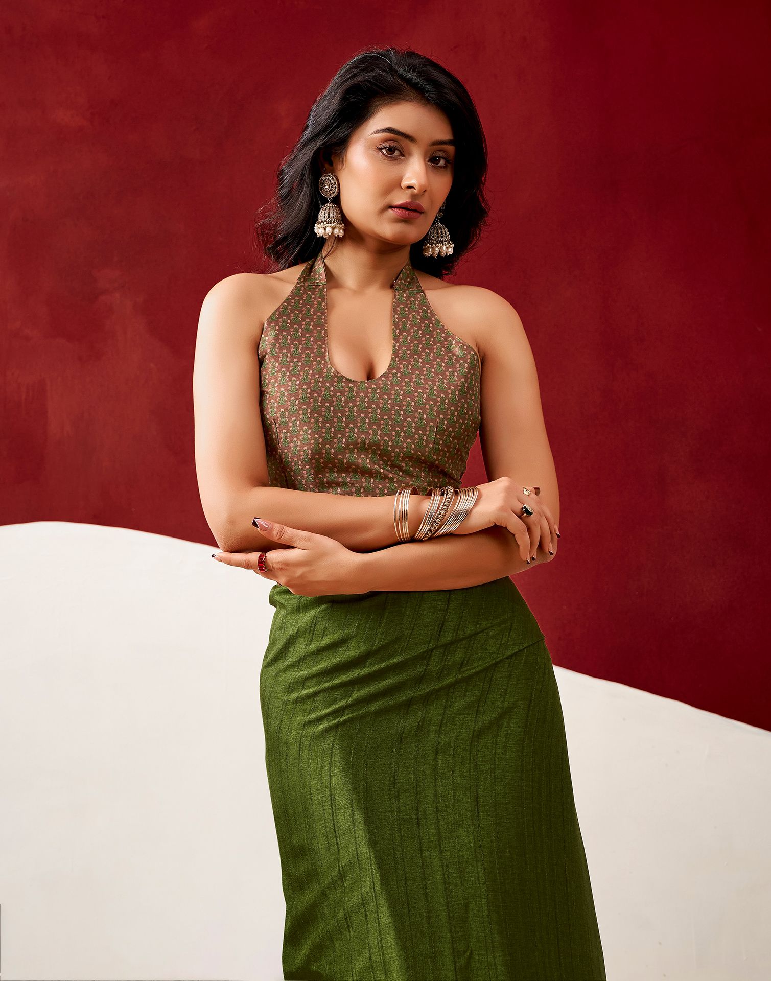 Olive Green Silk Embroidery Saree