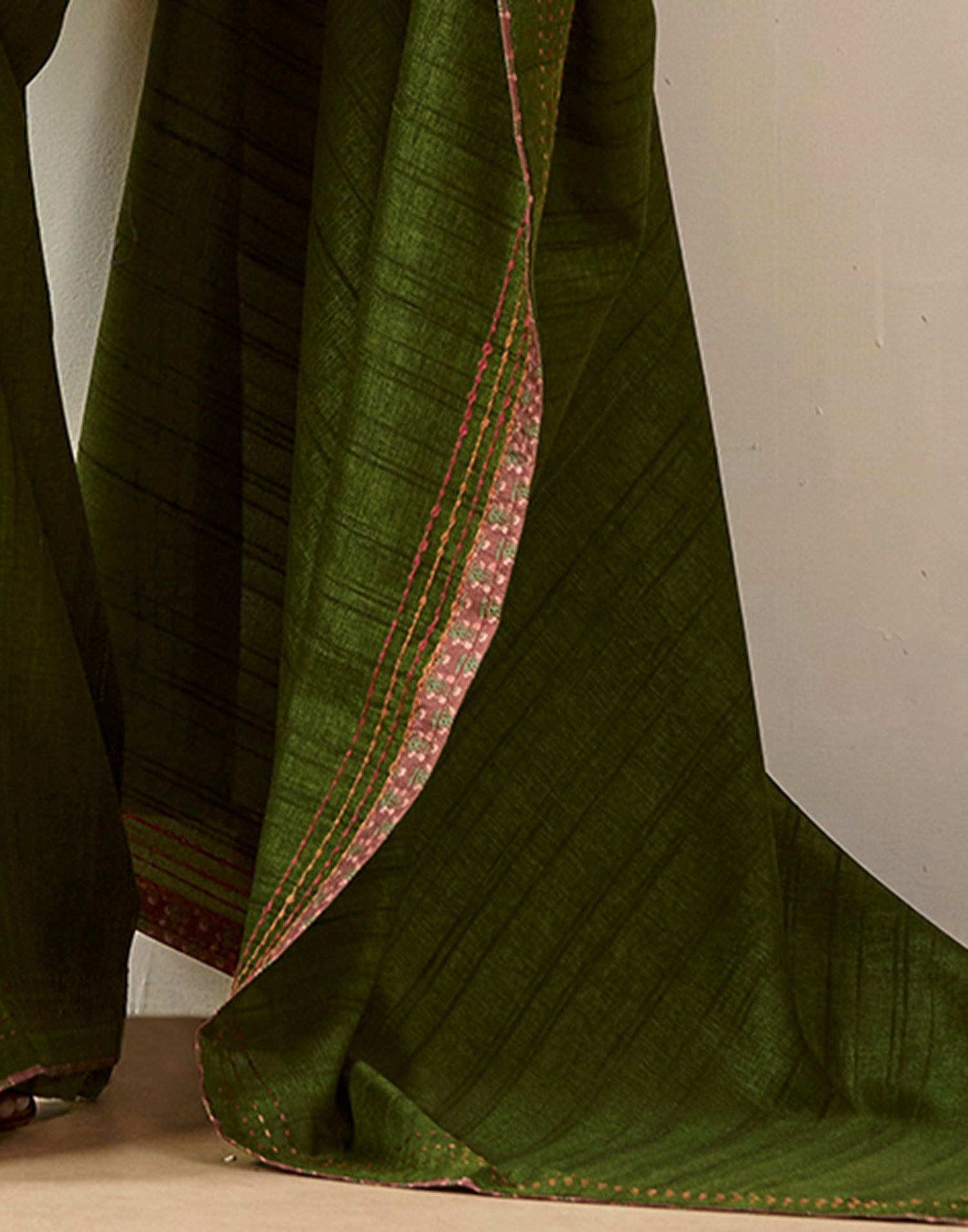 Olive Green Silk Embroidery Saree