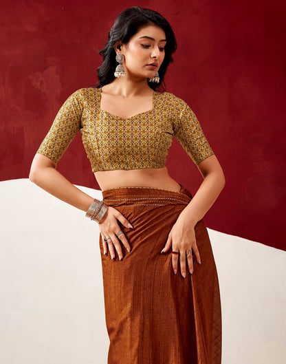 Rust Silk Embroidery Saree