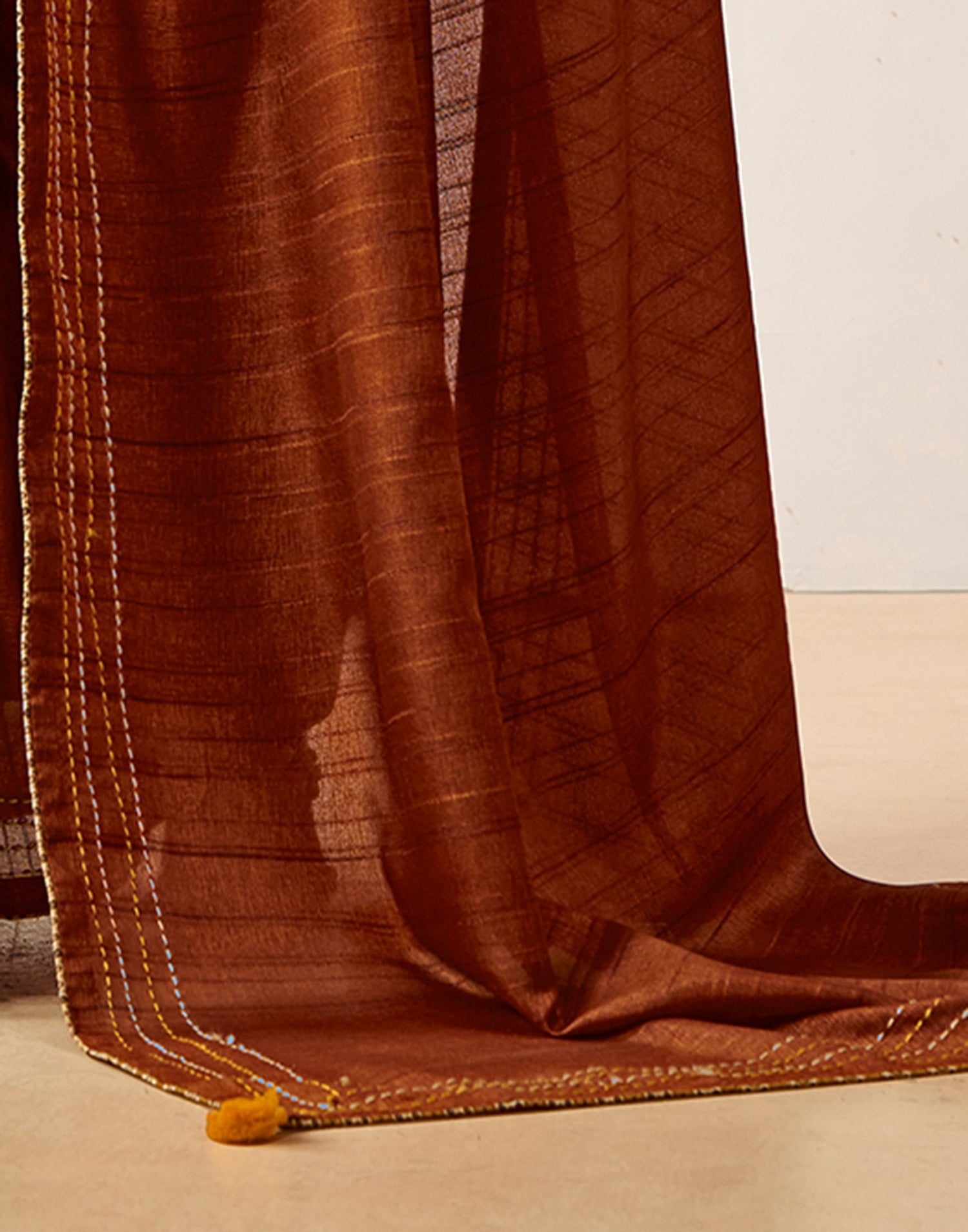 Rust Silk Embroidery Saree