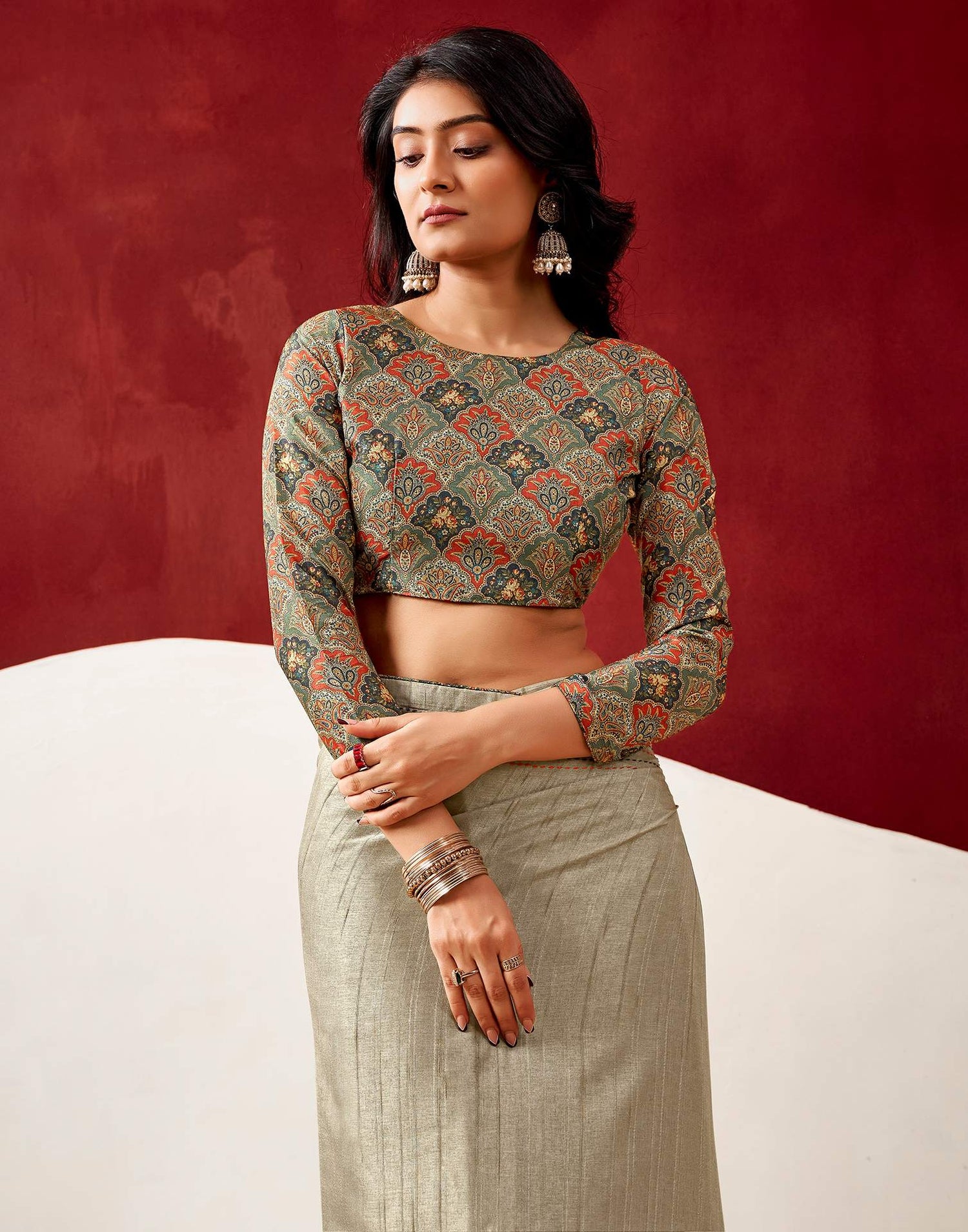 Dusty Beige Silk Embroidery Saree