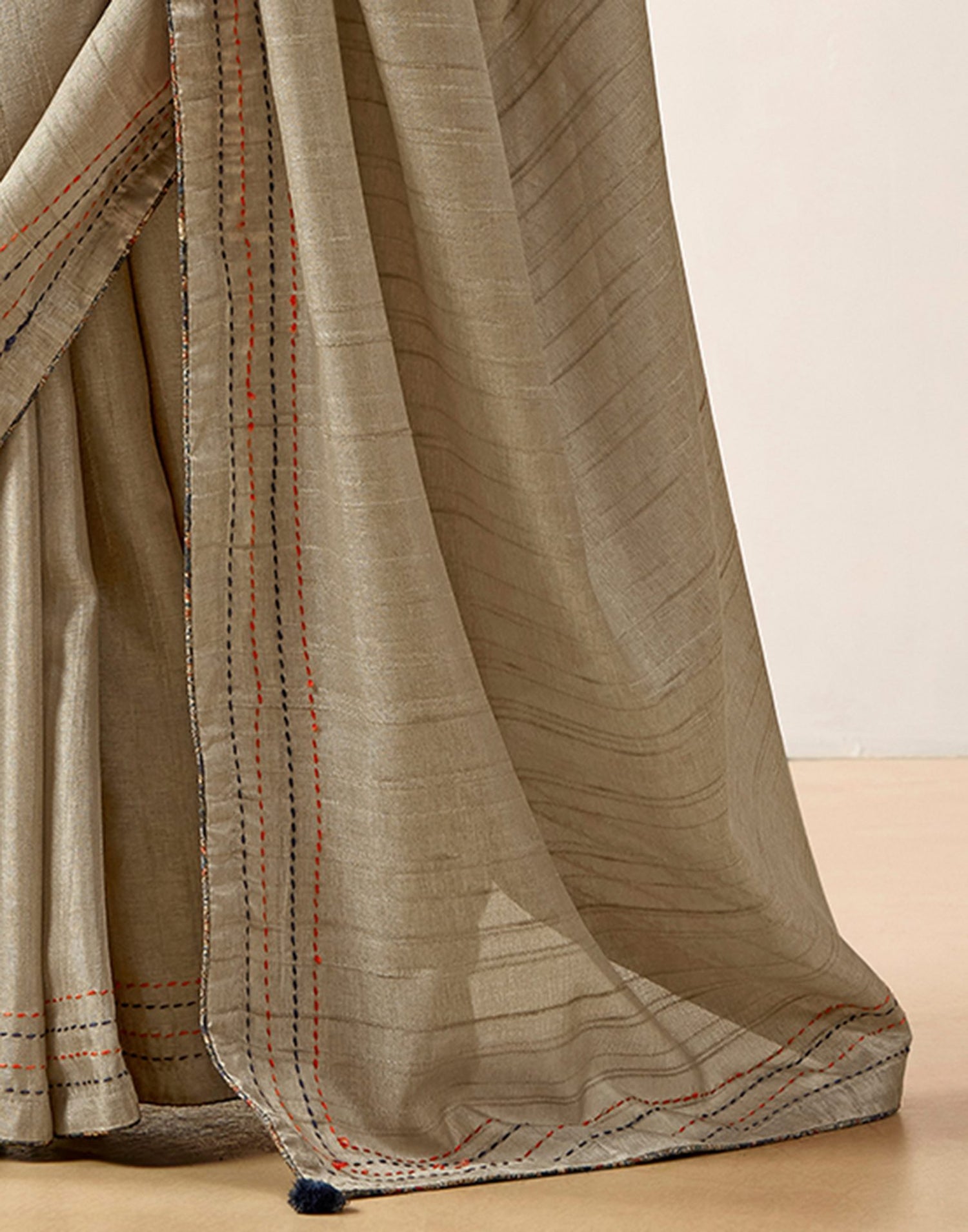 Dusty Beige Silk Embroidery Saree