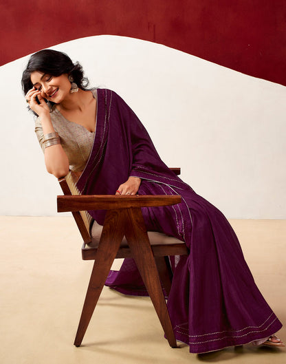 Wine Silk Embroidery Saree