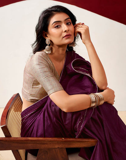 Wine Silk Embroidery Saree