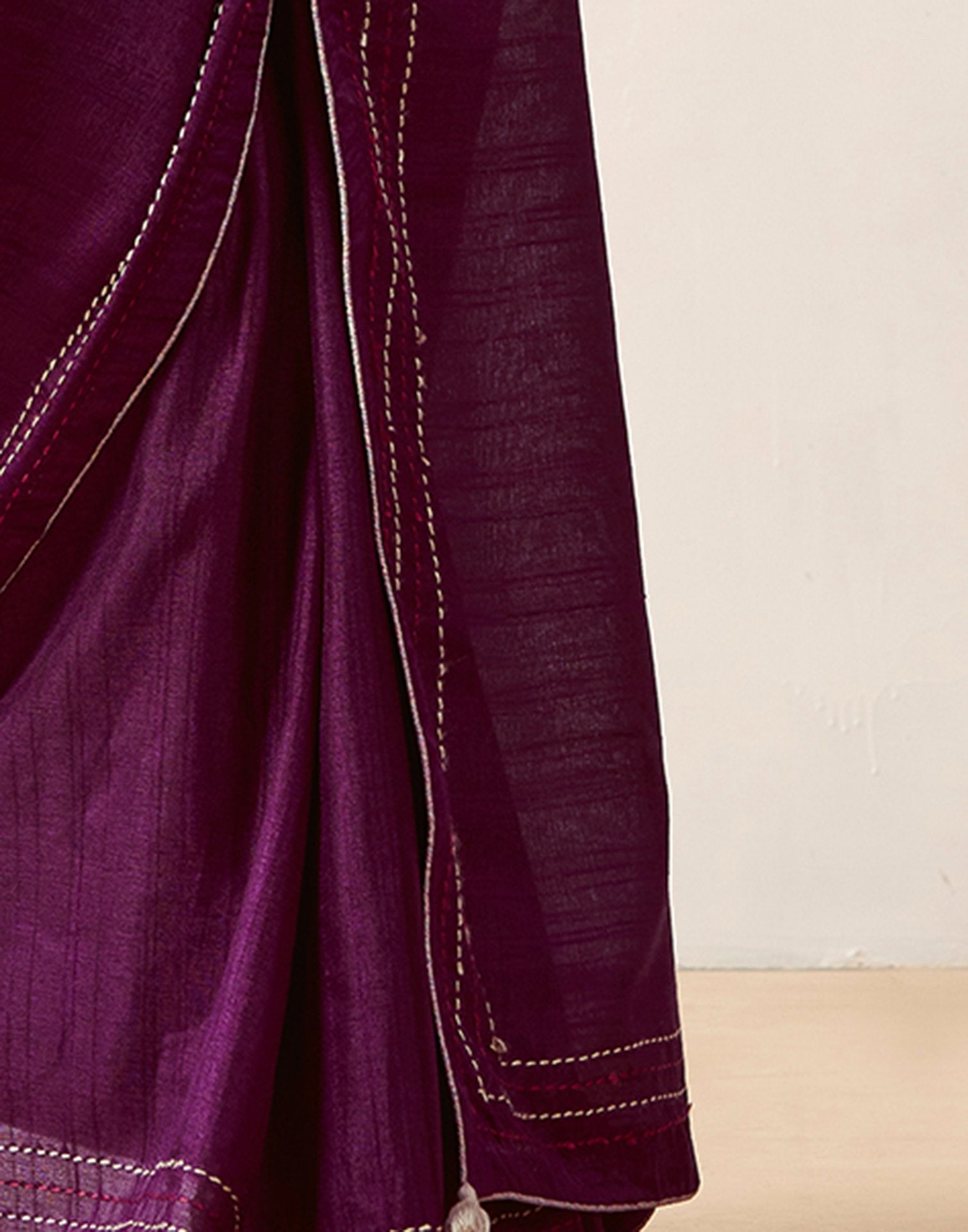 Wine Silk Embroidery Saree