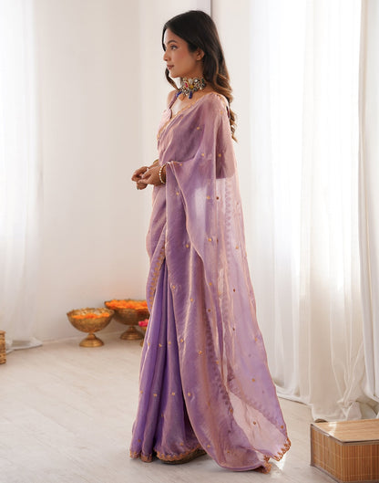 Lavender Shimmer Tissue Sequence Embroidery Saree