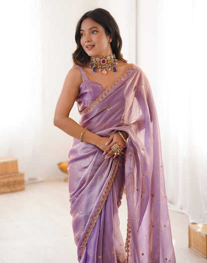 Lavender Shimmer Tissue Sequence Embroidery Saree
