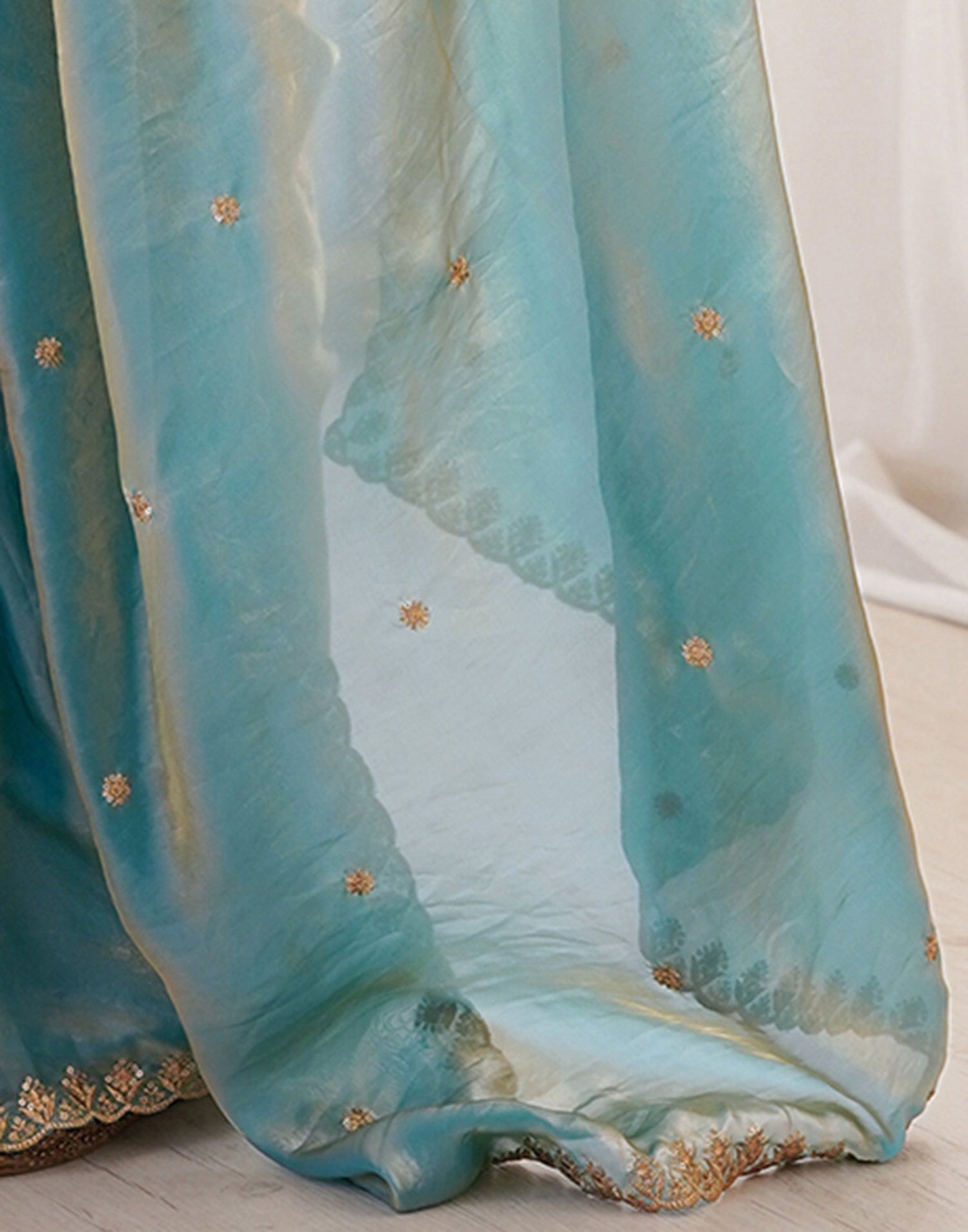 Sky Blue Shimmer Tissue Sequence Embroidery Saree