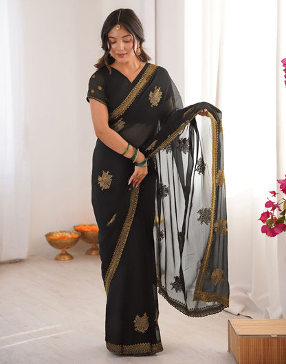 Black Georgette Embroidery Saree