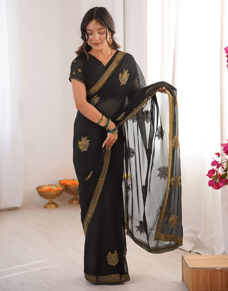 Black Georgette Embroidery Saree